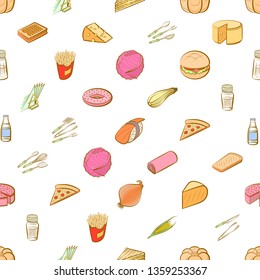 Food images. Background for printing, design, web. Usable as icons. Seamless. Colored.