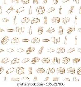 Food images. Background for printing, design, web. Usable as icons. Seamless. Binary color.