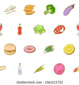 Food images. Background for printing, design, web. Usable as icons. Seamless. Colored.