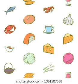 Food images. Background for printing, design, web. Seamless. Colored.