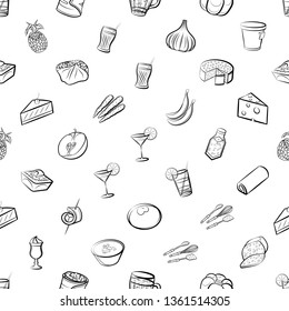 Food images. Background for printing, design, web. Seamless. Monochrome binary, black and white.