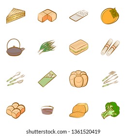 Food images. Background for printing, design, web. Usable as icons. Colored.