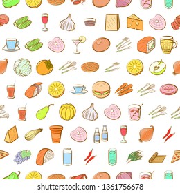 Food images. Background for printing, design, web. Seamless. Colored.