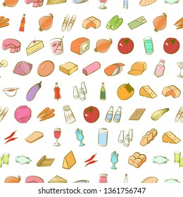 Food images. Background for printing, design, web. Usable as icons. Seamless. Colored.