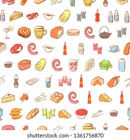 Food images. Background for printing, design, web. Seamless. Colored.