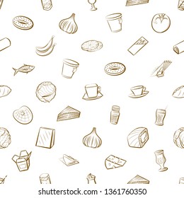 Food images. Background for printing, design, web. Seamless. Binary color.