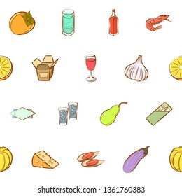 Food images. Background for printing, design, web. Usable as icons. Seamless. Colored.