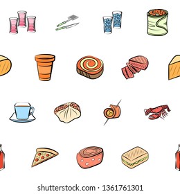 Food images. Background for printing, design, web. Usable as icons. Seamless. Colored.