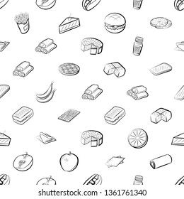 Food images. Background for printing, design, web. Seamless. Monochrome binary, black and white.