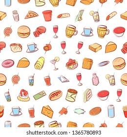 Food images. Background for printing, design, web. Seamless. Colored.