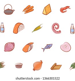 Food images. Background for printing, design, web. Seamless. Colored.