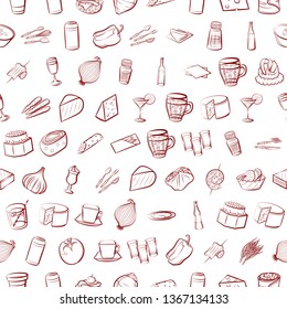 Food images. Background for printing, design, web. Usable as icons. Seamless. Binary color.