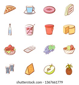 Food images. Background for printing, design, web. Usable as icons. Colored.