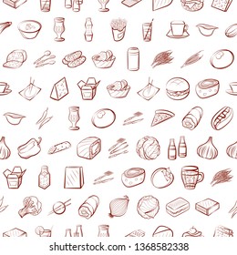 Food images. Background for printing, design, web. Usable as icons. Seamless. Binary color.