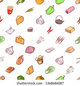 Food images. Background for printing, design, web. Usable as icons. Seamless. Colored.