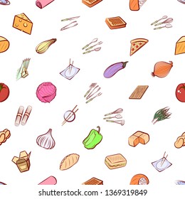 Food images. Background for printing, design, web. Usable as icons. Seamless. Colored.