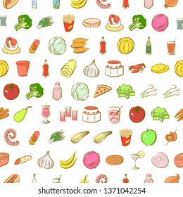 Food images. Background for printing, design, web. Usable as icons. Seamless. Colored.