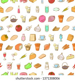 Food images. Background for printing, design, web. Usable as icons. Seamless. Colored.