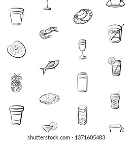 Food images. Background for printing, design, web. Seamless. Monochrome binary, black and white.