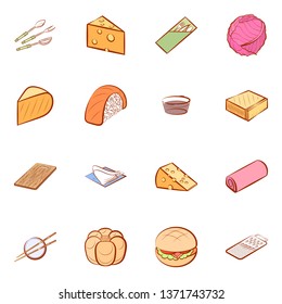 Food images. Background for printing, design, web. Usable as icons. Colored.