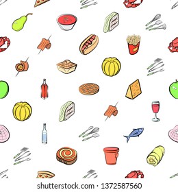 Food images. Background for printing, design, web. Usable as icons. Seamless. Colored.