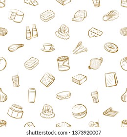 Food images. Background for printing, design, web. Usable as icons. Seamless. Binary color.