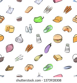 Food images. Background for printing, design, web. Usable as icons. Seamless. Colored.
