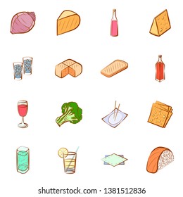 Food images. Background for printing, design, web. Usable as icons. Colored.