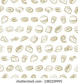 Food images. Background for printing, design, web. Usable as icons. Seamless. Binary color.