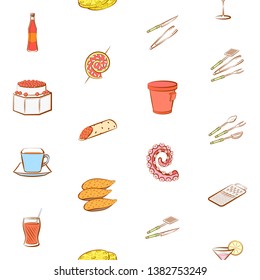 Food images. Background for printing, design, web. Usable as icons. Seamless. Colored.
