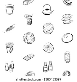 Food images. Background for printing, design, web. Seamless. Monochrome binary, black and white.