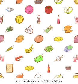 Food images. Background for printing, design, web. Usable as icons. Seamless. Colored.