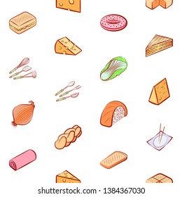 Food images. Background for printing, design, web. Usable as icons. Seamless. Colored.