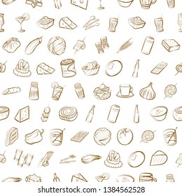 Food images. Background for printing, design, web. Usable as icons. Seamless. Binary color.