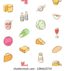 Food images. Background for printing, design, web. Usable as icons. Seamless. Colored.