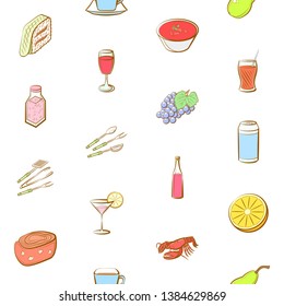 Food images. Background for printing, design, web. Usable as icons. Seamless. Colored.