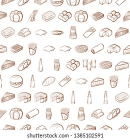 Food images. Background for printing, design, web. Usable as icons. Seamless. Binary color.