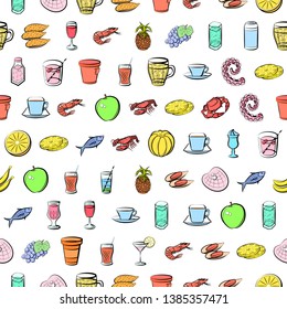 Food images. Background for printing, design, web. Seamless. Colored.