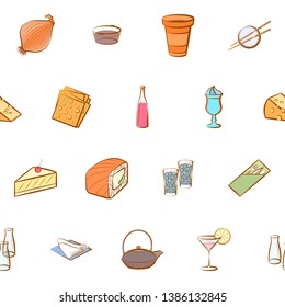 Food images. Background for printing, design, web. Usable as icons. Seamless. Colored.