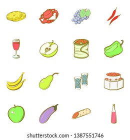 Food images. Background for printing, design, web. Usable as icons. Colored.