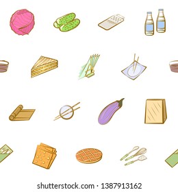 Food images. Background for printing, design, web. Usable as icons. Seamless. Colored.