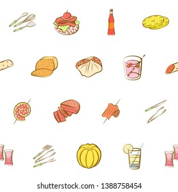 Food images. Background for printing, design, web. Usable as icons. Seamless. Colored.