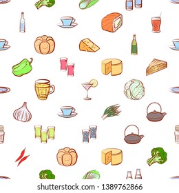 Food images. Background for printing, design, web. Usable as icons. Seamless. Colored.