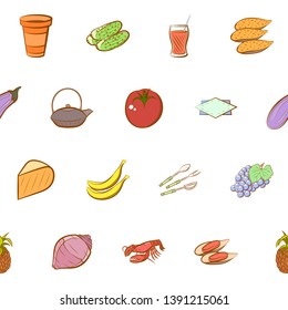 Food images. Background for printing, design, web. Usable as icons. Seamless. Colored.