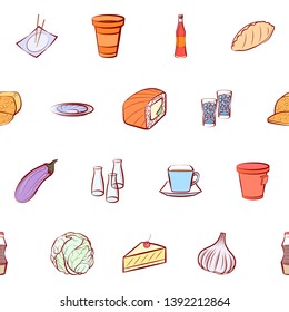 Food images. Background for printing, design, web. Usable as icons. Seamless. Colored.