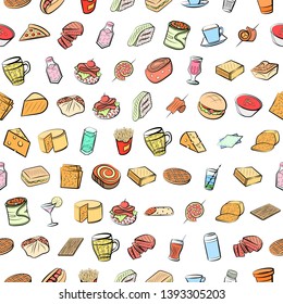 Food images. Background for printing, design, web. Seamless. Colored.