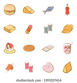 Food images. Background for printing, design, web. Usable as icons. Colored.