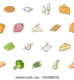 Food images. Background for printing, design, web. Usable as icons. Seamless. Colored.