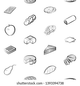 Food images. Background for printing, design, web. Seamless. Monochrome binary, black and white.