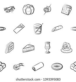 Food images. Background for printing, design, web. Seamless. Monochrome binary, black and white.